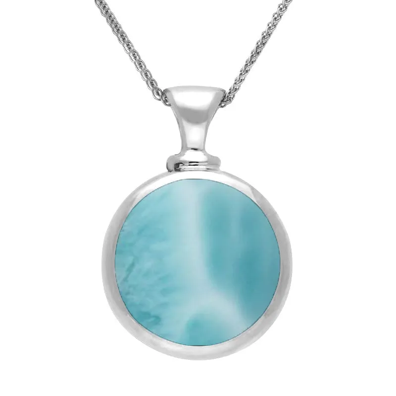 9ct White Gold Whitby Jet Larimar Double Sided Round Dinky Fob Necklace sold by Jura Watches