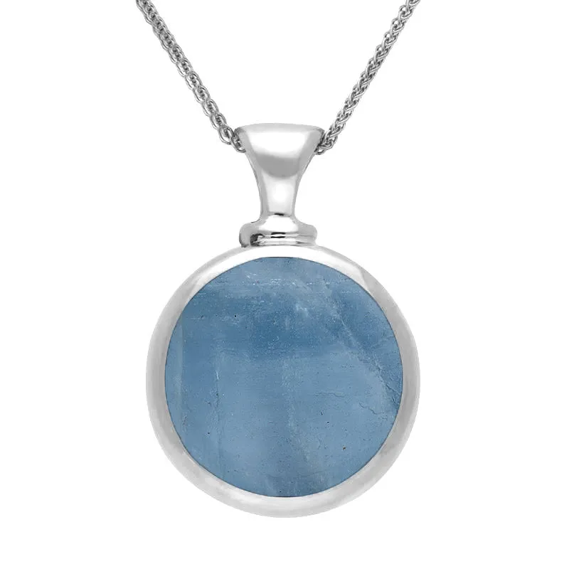 9ct White Gold Whitby Jet Aquamarine Double Sided Round Dinky Fob Necklace sold by Jura Watches