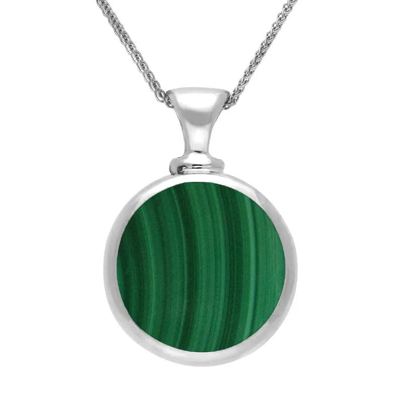 9ct White Gold Whitby Jet Malachite Double Sided Round Dinky Fob Necklace sold by Jura Watches