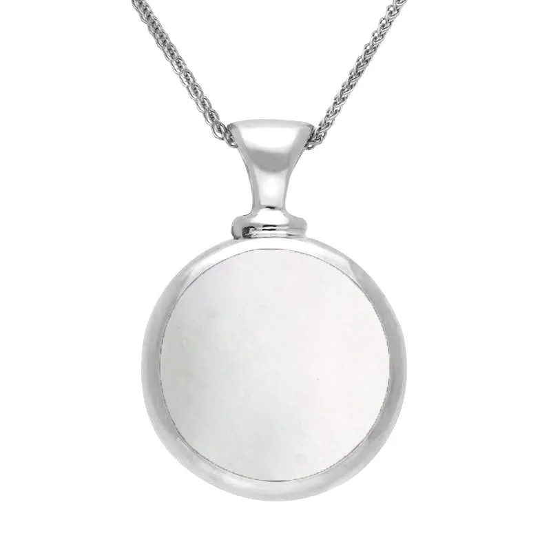 9ct White Gold Whitby Jet Mother Of Pearl Double Sided Round Dinky Fob Necklace sold by Jura Watches