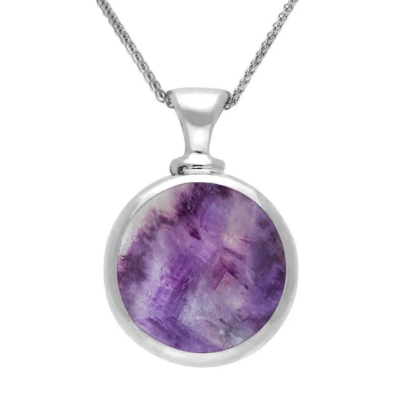 9ct White Gold Blue John Mother Of Pearl Double Sided Round Dinky Fob Necklace sold by Jura Watches