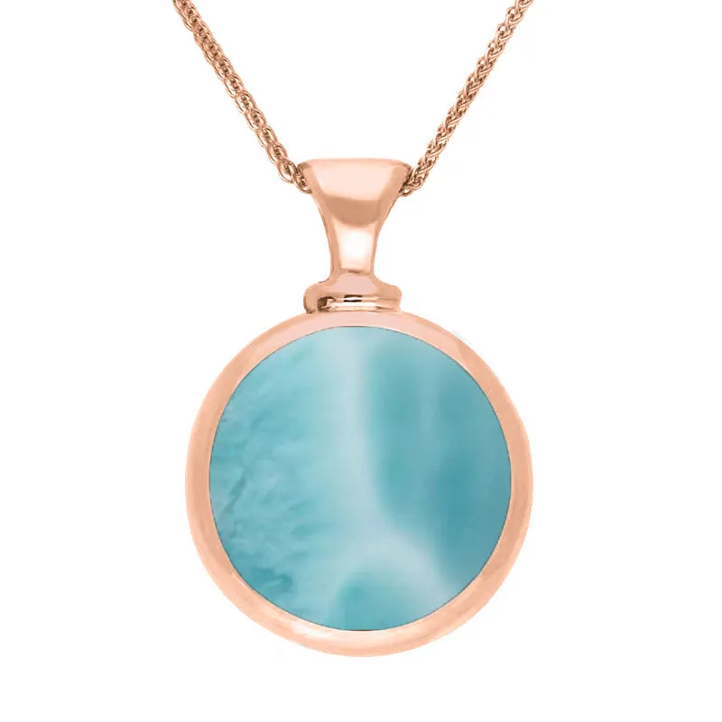 9ct Rose Gold Whitby Jet Larimar Double Sided Round Dinky Fob Necklace sold by Jura Watches
