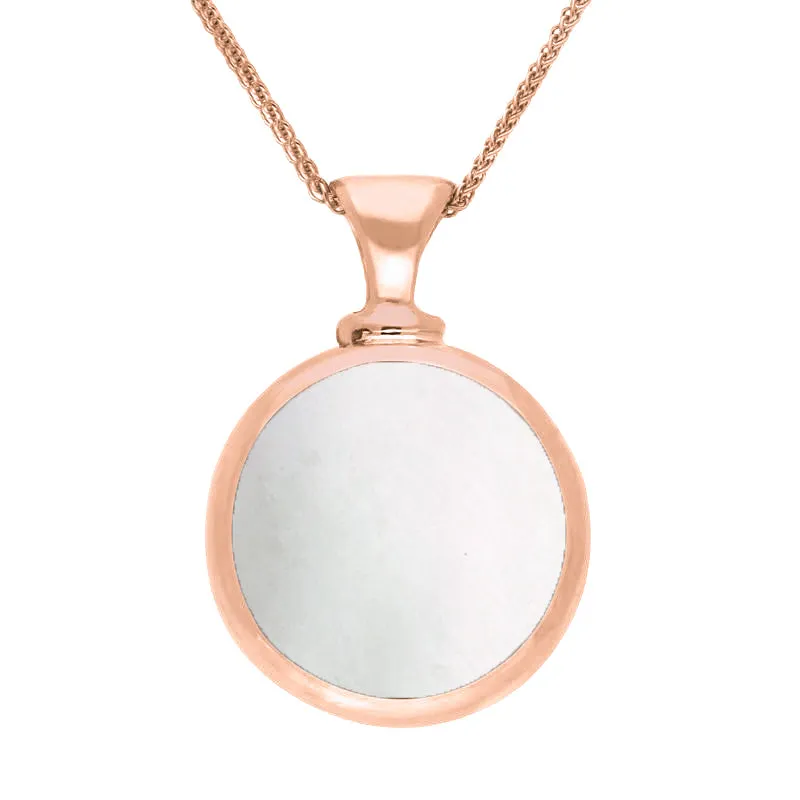 9ct Rose Gold Whitby Jet Mother Of Pearl Double Sided Round Dinky Fob Necklace sold by Jura Watches
