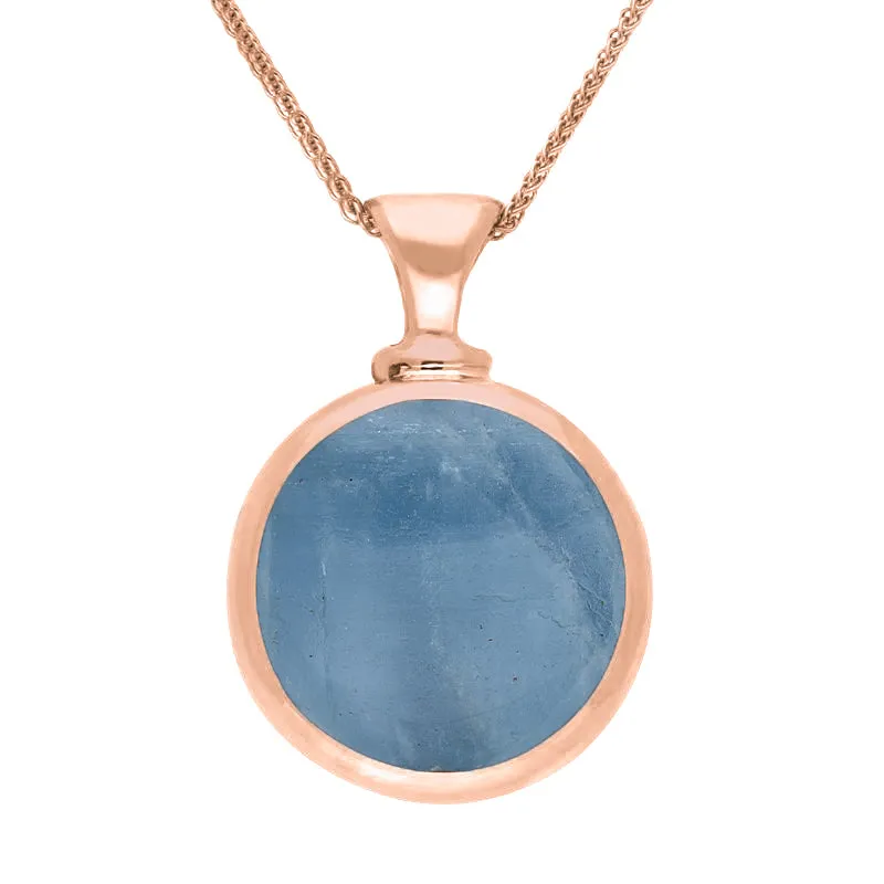 18ct Rose Gold Whitby Jet Aquamarine Double Sided Round Dinky Fob Necklace sold by Jura Watches