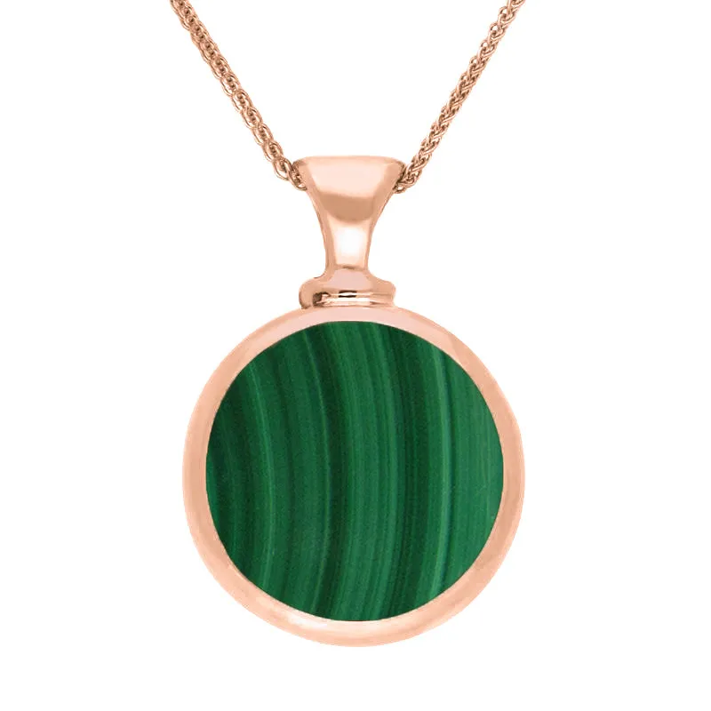 18ct Rose Gold Whitby Jet Malachite Double Sided Round Dinky Fob Necklace sold by Jura Watches
