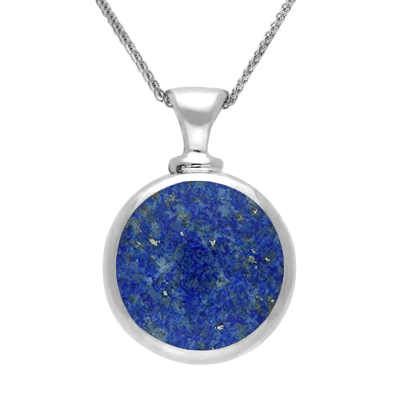 Sterling Silver Whitby Jet Lapis Lazuli Double Sided Round Dinky Fob Necklace sold by Jura Watches