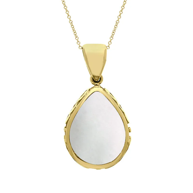 9ct Yellow Gold Whitby Jet Mother Of Pearl Double Sided Celtic Pear Cut Fob Necklace sold by Jura Watches