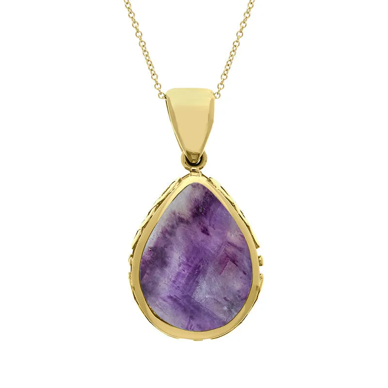 9ct Yellow Gold Whitby Jet Blue John Double Sided Celtic Pear Cut Fob Necklace sold by Jura Watches product image thumbnail 2