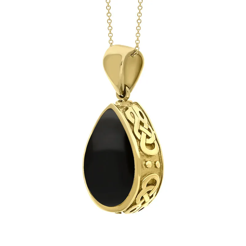 9ct Yellow Gold Whitby Jet Blue John Double Sided Celtic Pear Cut Fob Necklace sold by Jura Watches product image thumbnail 3