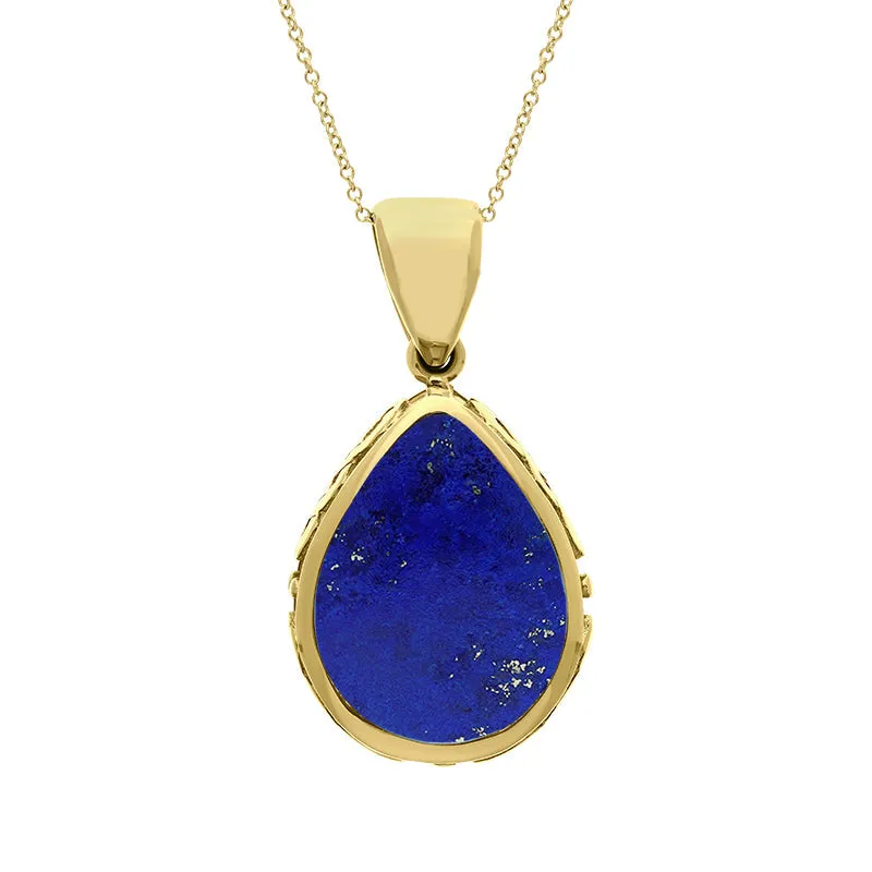 18ct Yellow Gold Whitby Jet Lapis Lazuli Double Sided Celtic Pear Cut Fob Necklace sold by Jura Watches
