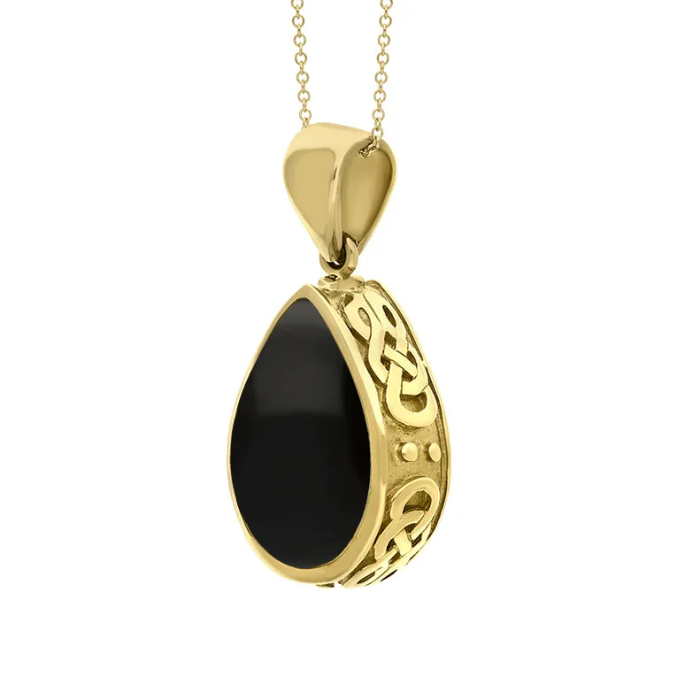 18ct Yellow Gold Whitby Jet Turquoise Double Sided Celtic Pear Cut Fob Necklace sold by Jura Watches product image thumbnail 3