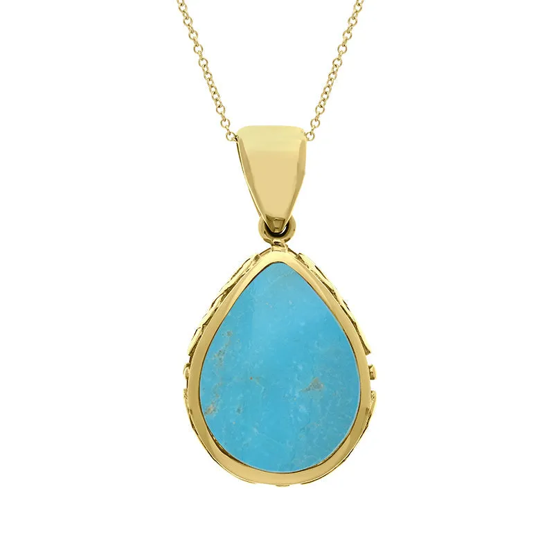18ct Yellow Gold Whitby Jet Turquoise Double Sided Celtic Pear Cut Fob Necklace sold by Jura Watches