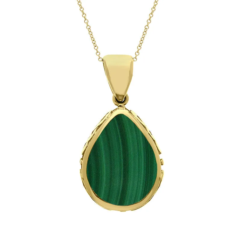 18ct Yellow Gold Whitby Jet Malachite Double Sided Celtic Pear Cut Fob Necklace sold by Jura Watches