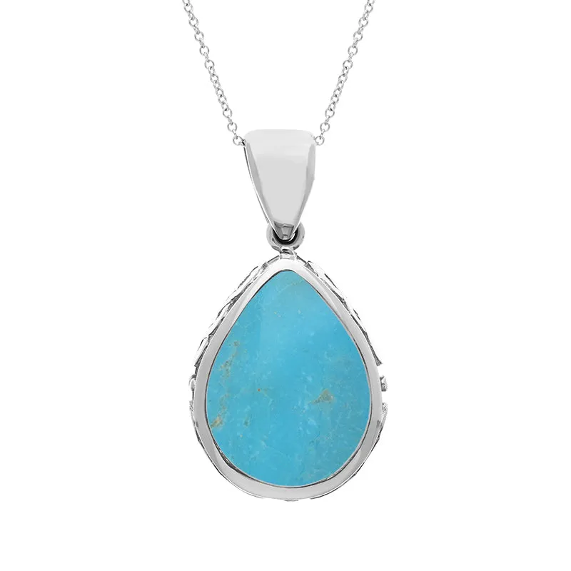 9ct White Gold Whitby Jet Turquoise Double Sided Celtic Pear Cut Fob Necklace sold by Jura Watches