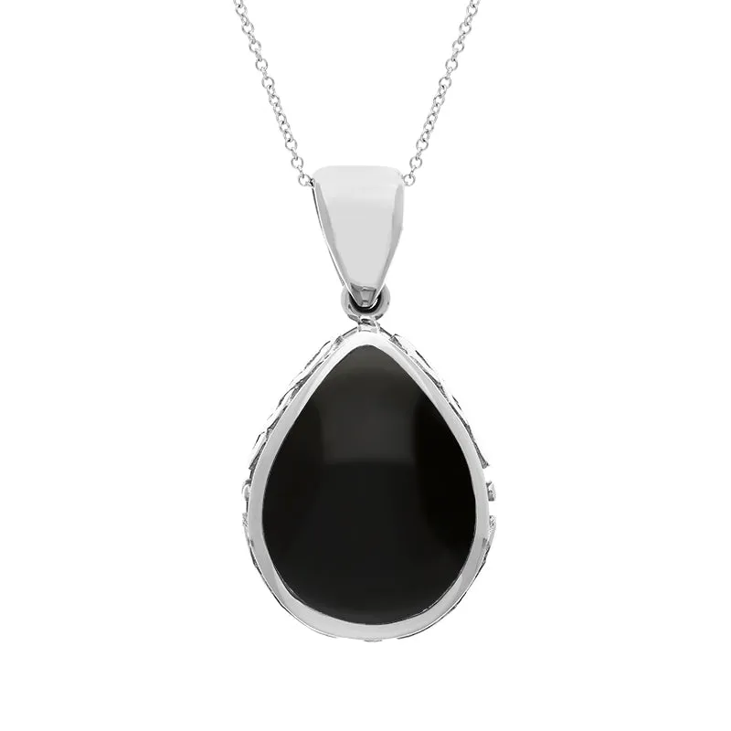 18ct White Gold Whitby Jet Mother Of Pearl Double Sided Celtic Pear Fob Necklace sold by Jura Watches product image thumbnail 2