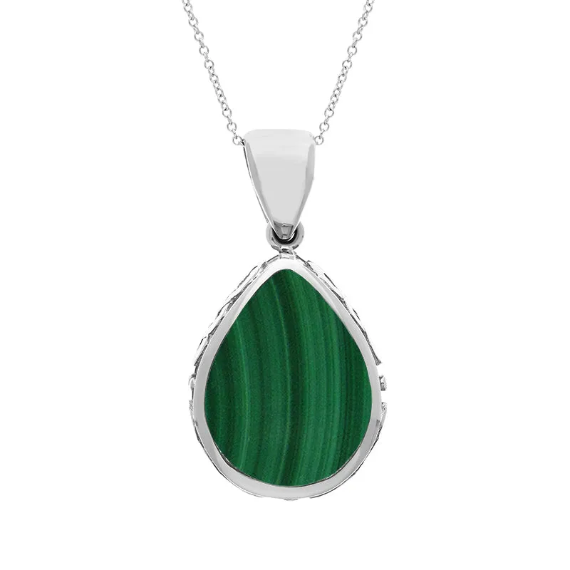 18ct White Gold Whitby Jet Malachite Double Sided Celtic Pear Cut Fob Necklace sold by Jura Watches