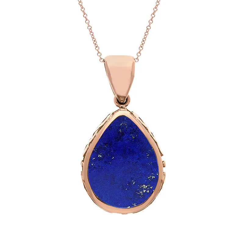 9ct Rose Gold Whitby Jet Lapis Lazuli Double Sided Celtic Pear Cut Fob Necklace sold by Jura Watches