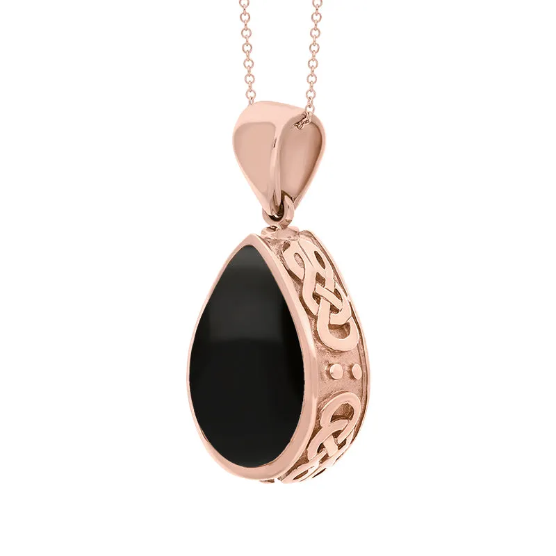 9ct Rose Gold Whitby Jet Mother Of Pearl Double Sided Celtic Pear Cut Fob Necklace sold by Jura Watches product image thumbnail 3
