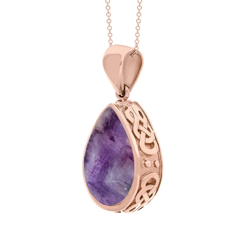 9ct Rose Gold Blue John Mother Of Pearl Double Sided Celtic Pear Cut Fob Necklace sold by Jura Watches product image thumbnail 3