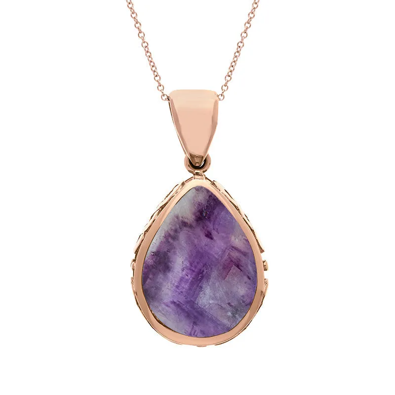 9ct Rose Gold Whitby Jet Blue John Double Sided Celtic Edge Pear Cut Fob Necklace sold by Jura Watches product image thumbnail 2