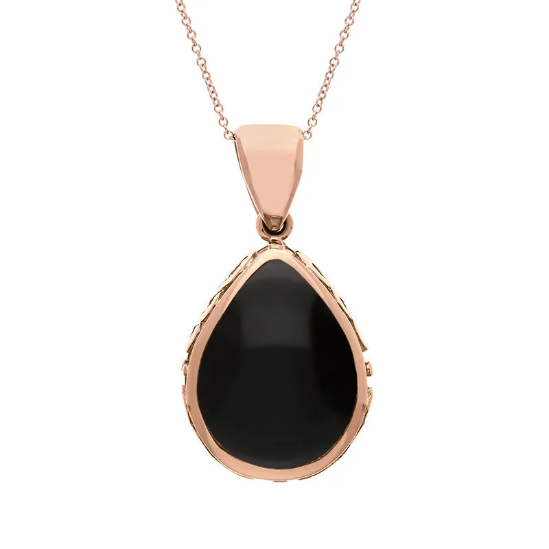 18ct Rose Gold Whitby Jet Turquoise Double Sided Celtic Edge Pear Cut Fob Necklace sold by Jura Watches product image thumbnail 2