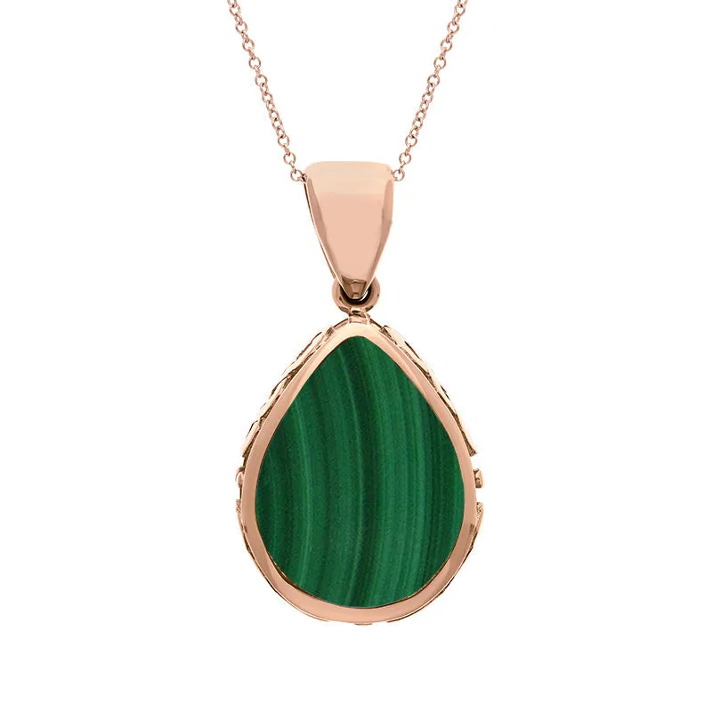 18ct Rose Gold Whitby Jet Malachite Double Sided Celtic Edge Pear Cut Fob Necklace sold by Jura Watches