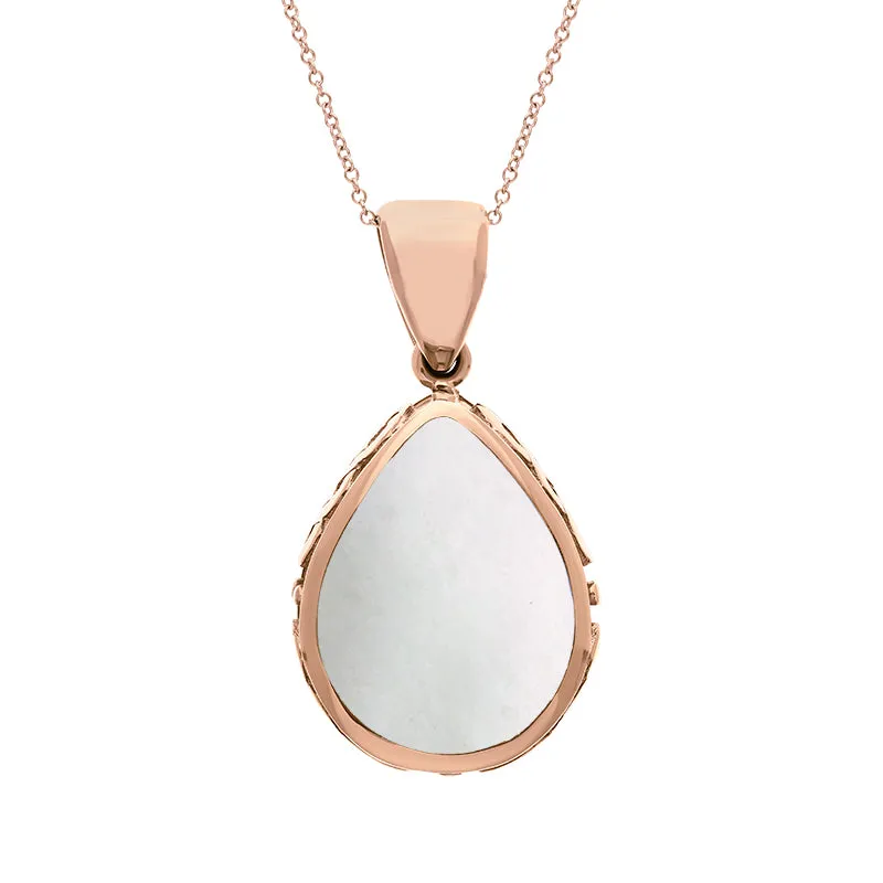 18ct Rose Gold Whitby Jet Mother Of Pearl Double Sided Celtic Pear Cut Fob Necklace sold by Jura Watches