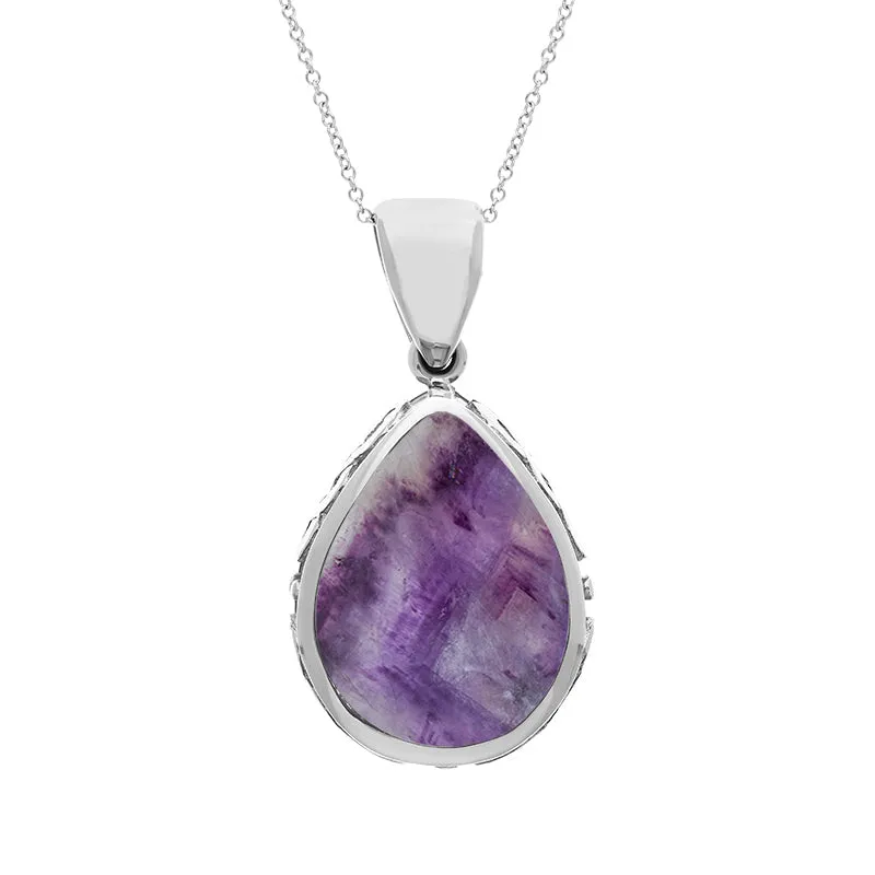 Sterling Silver Blue John Mother Of Pearl Double Sided Celtic Pear Cut Fob Necklace sold by Jura Watches