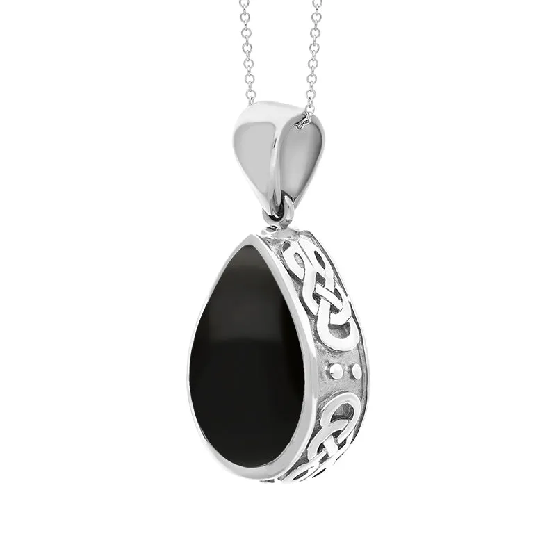 Sterling Silver Whitby Jet Blue John Double Sided Celtic Edge Pear Cut Fob Necklace sold by Jura Watches product image thumbnail 3