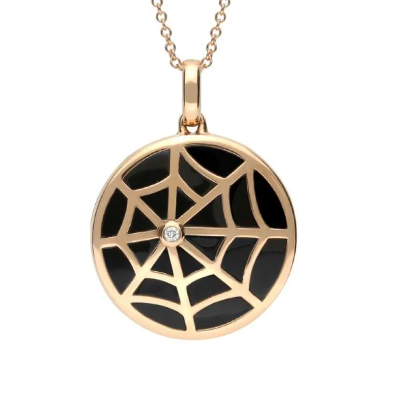 18ct Rose Gold Diamond and Whitby Jet Spider Web Necklace sold by Jura Watches