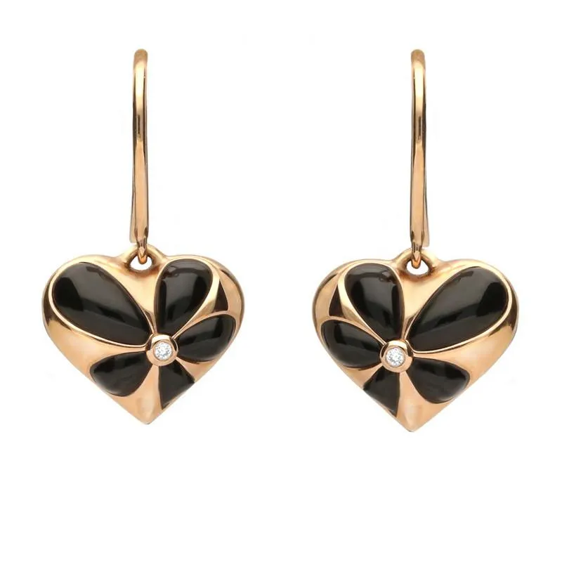 18ct Rose Gold Whitby Jet Diamond Faceted Cushion Earrings sold by Jura Watches