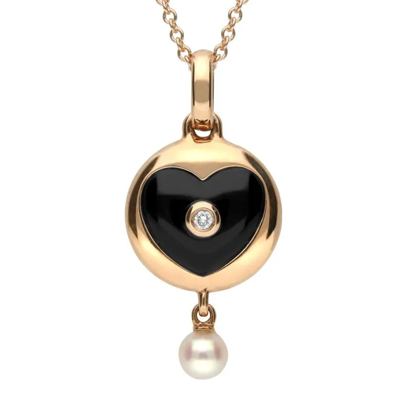 18ct Rose Gold Whitby Jet Diamond Heart in Circle Necklace sold by Jura Watches