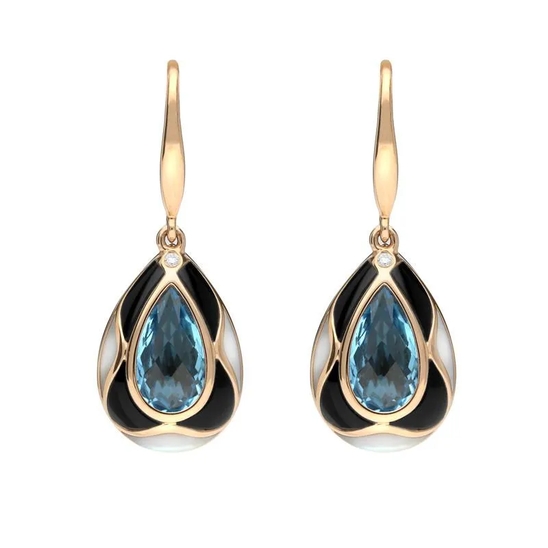 18ct Rose Gold Whitby Jet Diamond Topaz Mother of Pearl Drop Earrings sold by Jura Watches