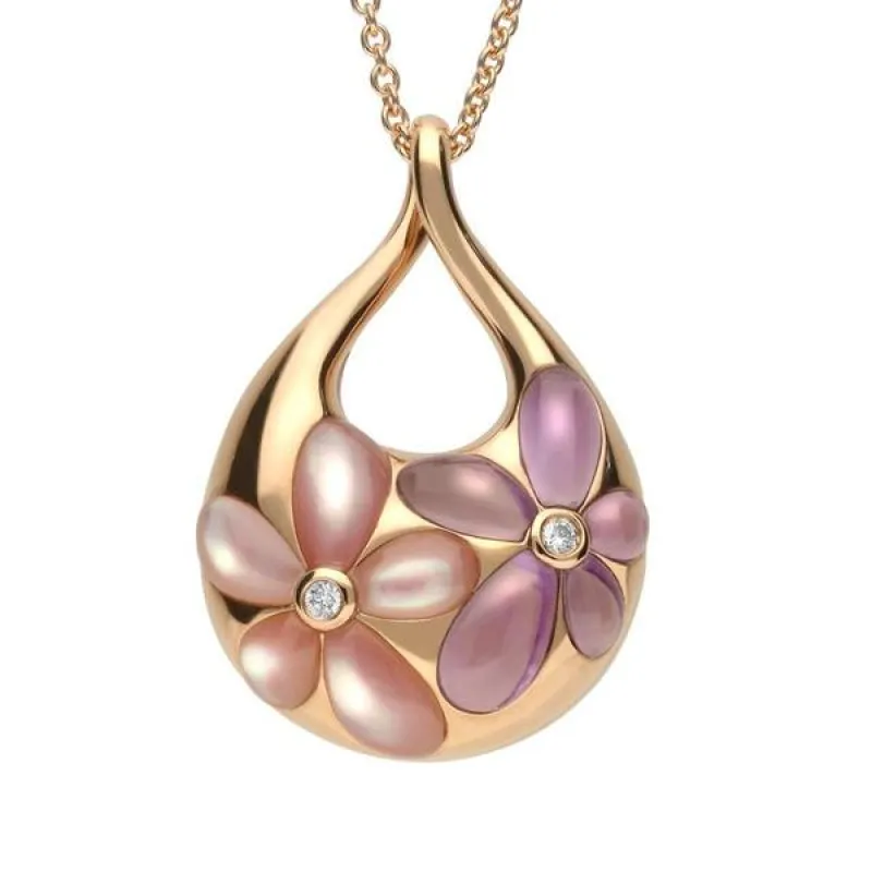 18ct Rose Gold Diamond Mother of Pearl Amethyst Necklace sold by Jura Watches