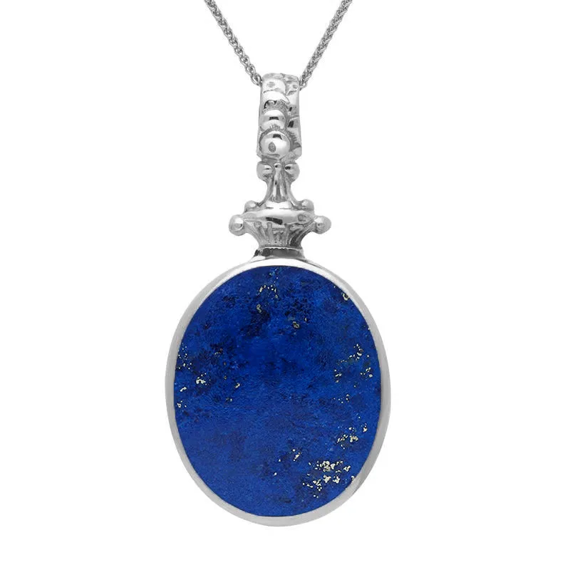 18ct White Gold Whitby Jet Lapis Lazuli Double Sided Oval Fob Necklace sold by Jura Watches