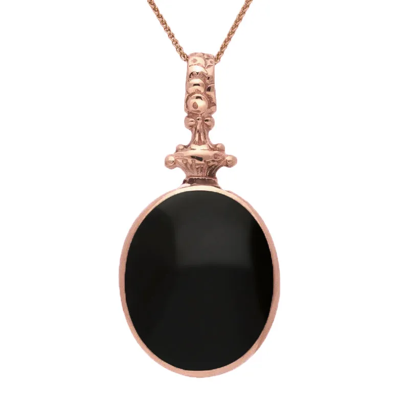 18ct Rose Gold Whitby Jet Blue John Double Sided Oval Fob Necklace sold by Jura Watches