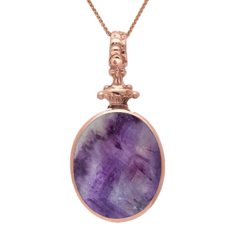 18ct Rose Gold Whitby Jet Blue John Double Sided Oval Fob Necklace sold by Jura Watches product image thumbnail 2