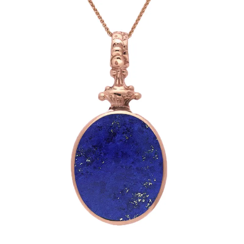18ct Rose Gold Whitby Jet Lapis Lazuli Double Sided Oval Fob Necklace sold by Jura Watches