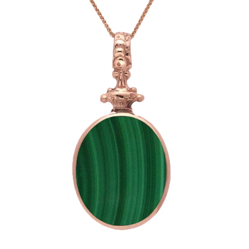 18ct Rose Gold Whitby Jet Malachite Double Sided Oval Fob Necklace sold by Jura Watches