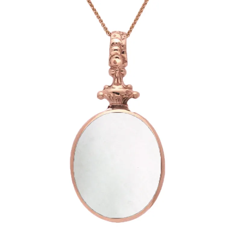 18ct Rose Gold Whitby Jet White Mother Of Pearl Double Sided Oval Fob Necklace sold by Jura Watches