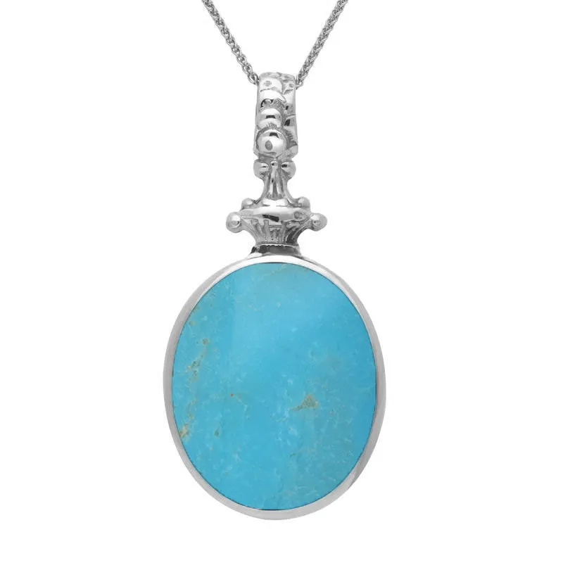Sterling Silver Whitby Jet Turquoise Double Sided Oval Fob Necklace sold by Jura Watches
