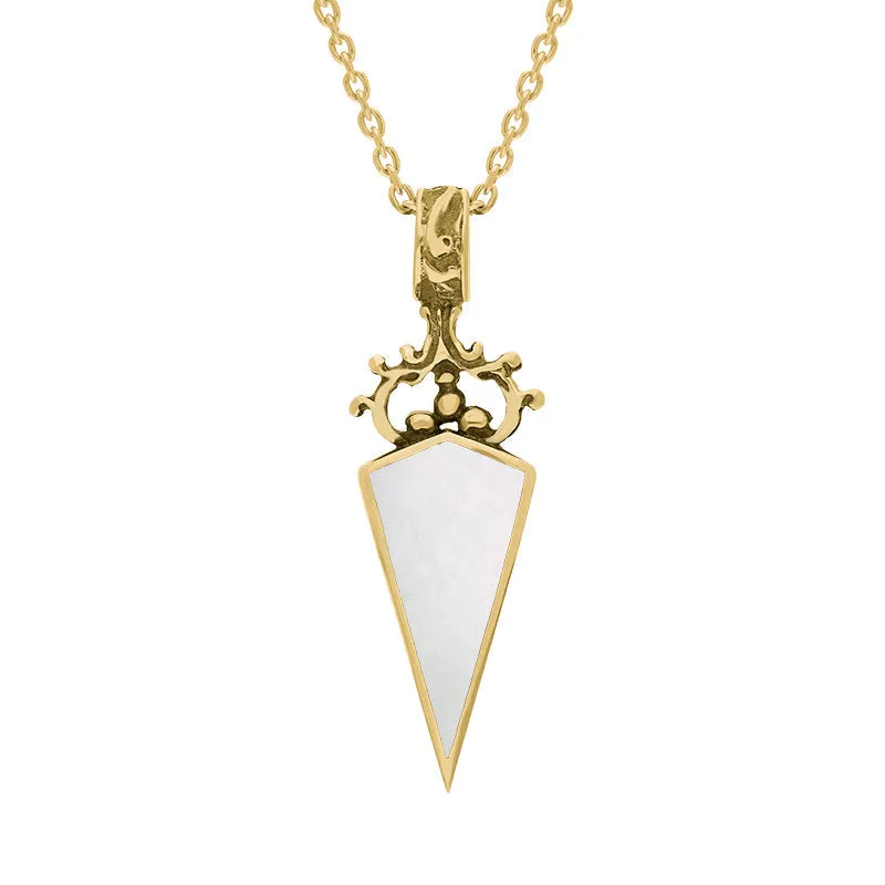 9ct Yellow Gold Whitby Jet Mother Of Pearl Double Sided Dagger Fob Necklace sold by Jura Watches