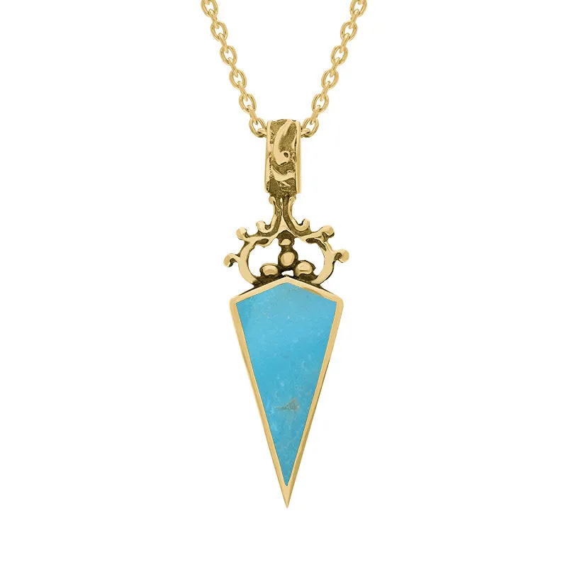 18ct Yellow Gold Whitby Jet Turquoise Double Sided Scroll Dagger Fob Necklace sold by Jura Watches