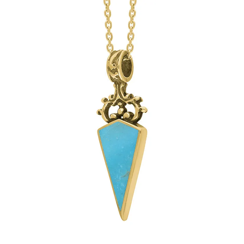 18ct Yellow Gold Whitby Jet Turquoise Double Sided Scroll Dagger Fob Necklace sold by Jura Watches product image thumbnail 3
