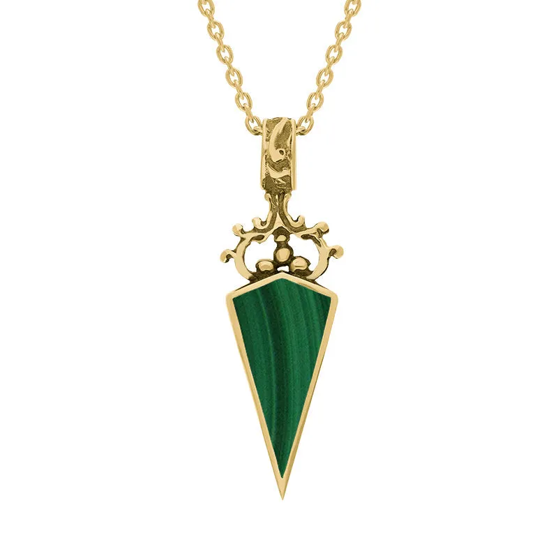 18ct Yellow Gold Whitby Jet Malachite Double Sided Scroll Dagger Fob Necklace sold by Jura Watches