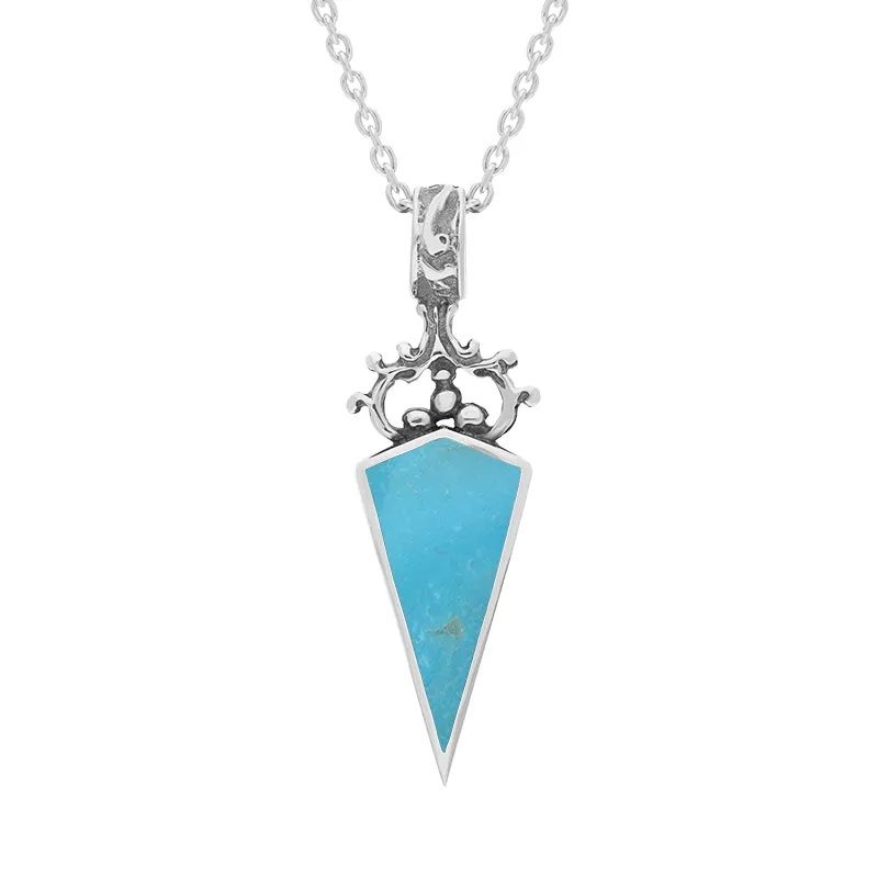 9ct White Gold Whitby Jet Turquoise Double Sided Scroll Top Dagger Fob Necklace sold by Jura Watches