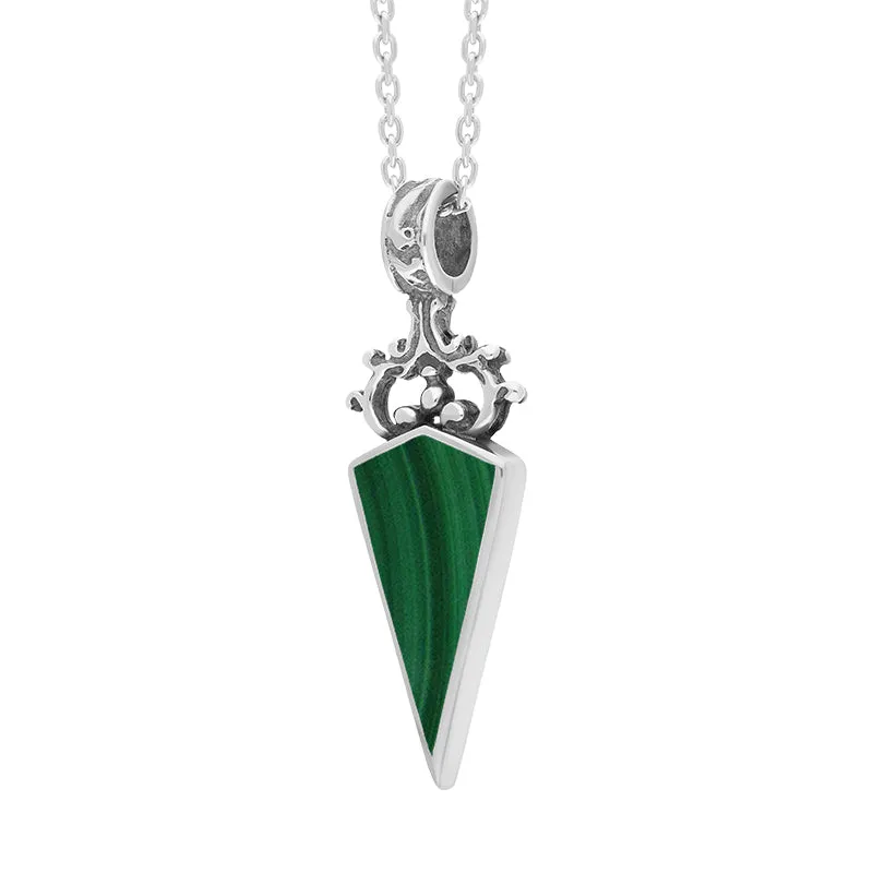 9ct White Gold Whitby Jet Malachite Double Sided Scroll Top Dagger Fob Necklace sold by Jura Watches product image thumbnail 3