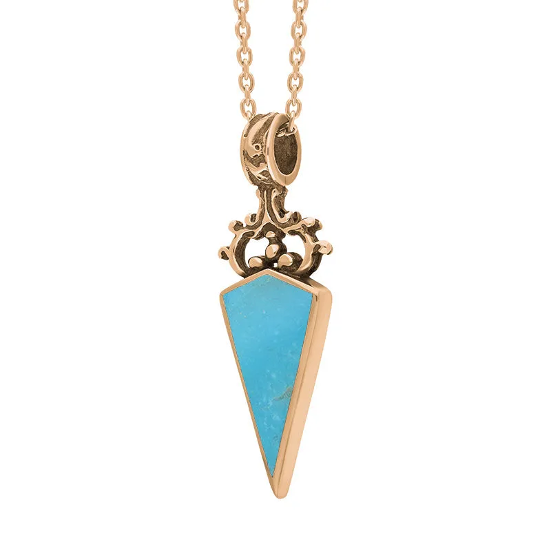 9ct Rose Gold Whitby Jet Turquoise Double Sided Scroll Dagger Fob Necklace sold by Jura Watches product image thumbnail 3