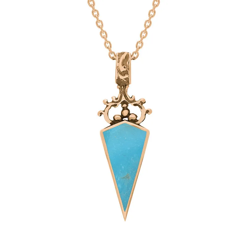 18ct Rose Gold Whitby Jet Turquoise Double Sided Scroll Dagger Fob Necklace sold by Jura Watches