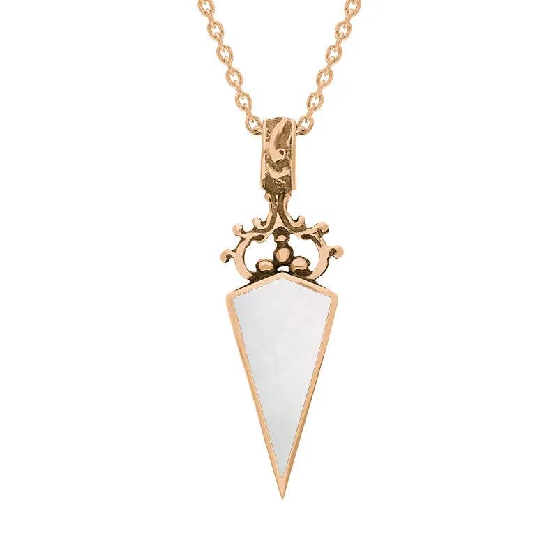 18ct Rose Gold Whitby Jet Mother Of Pearl Double Sided Dagger Fob Necklace sold by Jura Watches